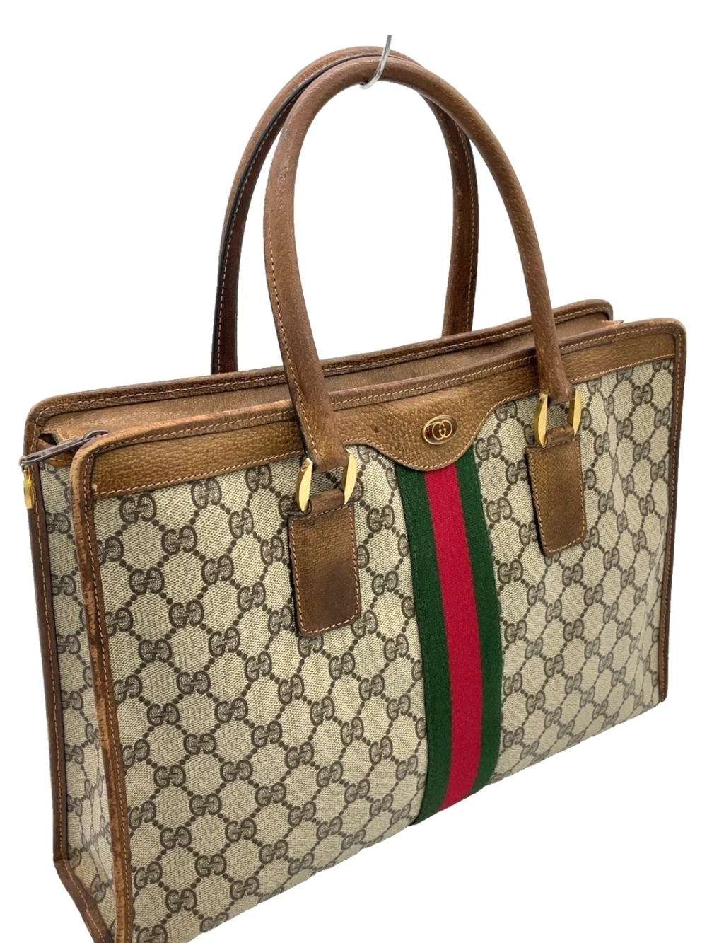 Gucci Brown GG Supreme Tote with Signature Web Stripe - Picture 1 of 16